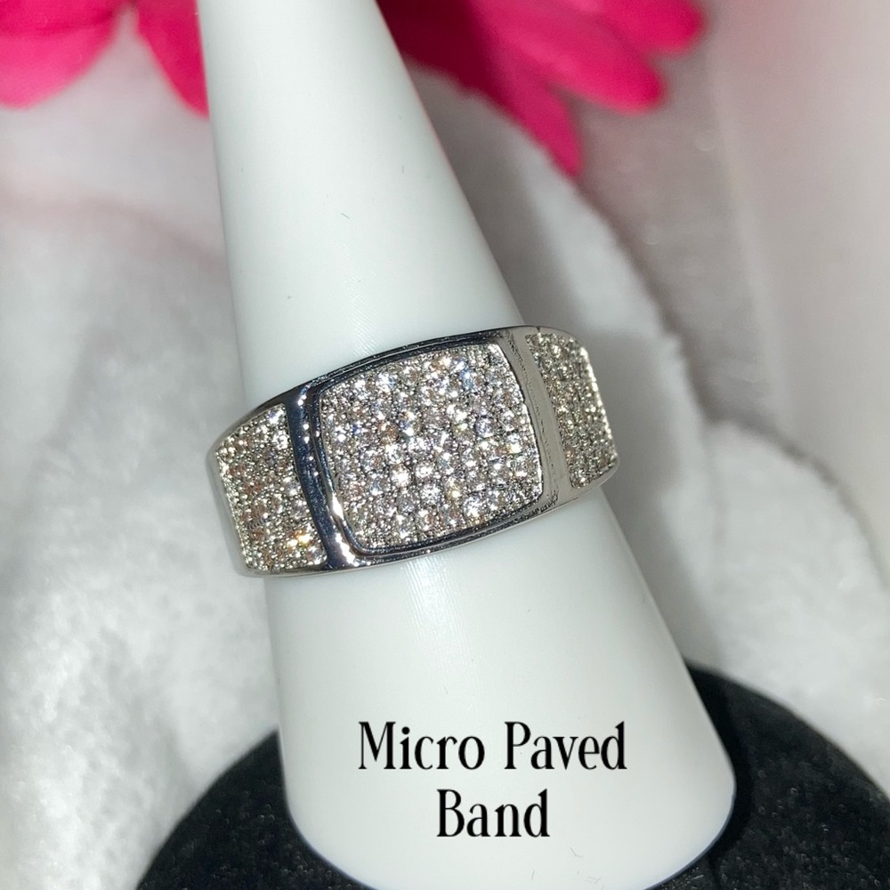 Micro Paved Wedding Band 925 Silver Bling Ring - Picture 8 of 8